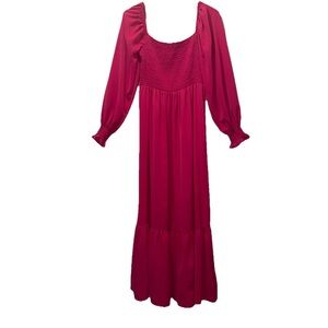 SHEIN Pink Maxi Dress • US L • Smocked Top Long Sleeve